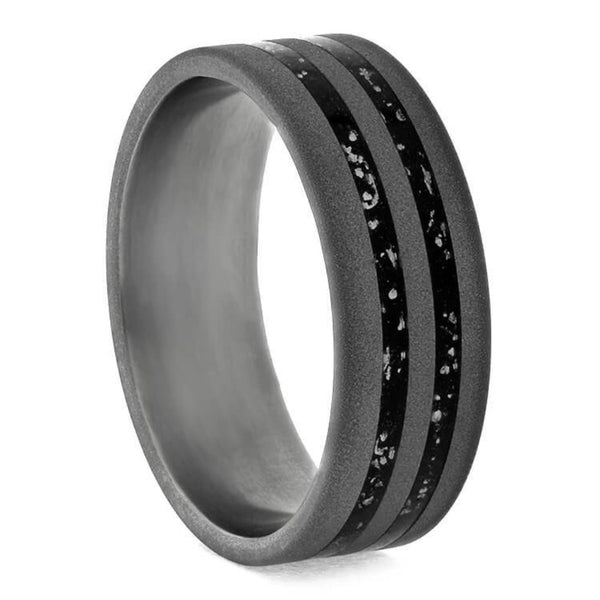 Black Stardust Meteorite, Sandblasted Titanium 6mm Comfort-Fit Band, Size 11