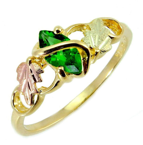 Lab Created Emerald Marquise Wrap Ring, 10k Yellow Gold, 12k Pink and Green Gold Black Hills Gold Motif