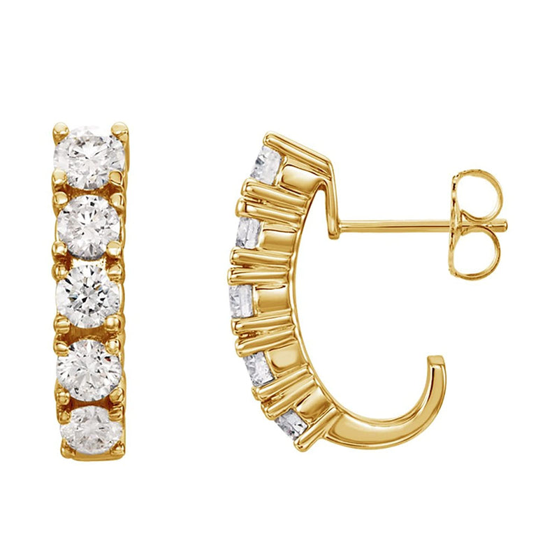 Diamond J-Hoop Earrings, 14k Yellow Gold (1 1/2 Ctw, Color G-H, Clarity I1)