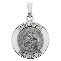 Rhodium Plated Sterling Silver Round St. George Medal Necklace, 18" (18.25 MM)