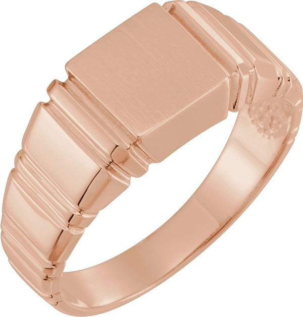 Men's Open Back Square Signet Semi-Polished 10k Rose Gold Ring (11mm) Size 10