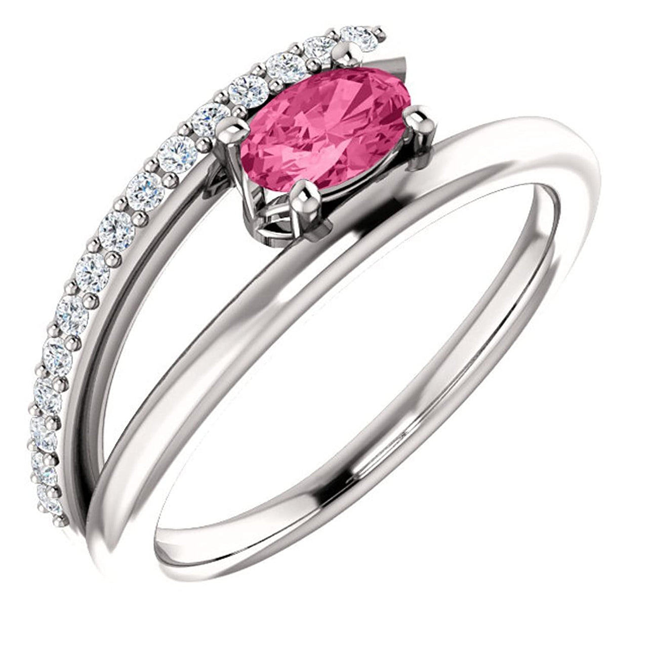 Platinum Pink Tourmaline and Diamond Bypass Ring (.125 Ctw, G-H Color, S12-S13 Clarity)