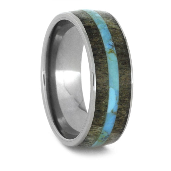 Deer Antler, Turquoise Inlay 8mm Comfort-Fit Titanium Wedding Band