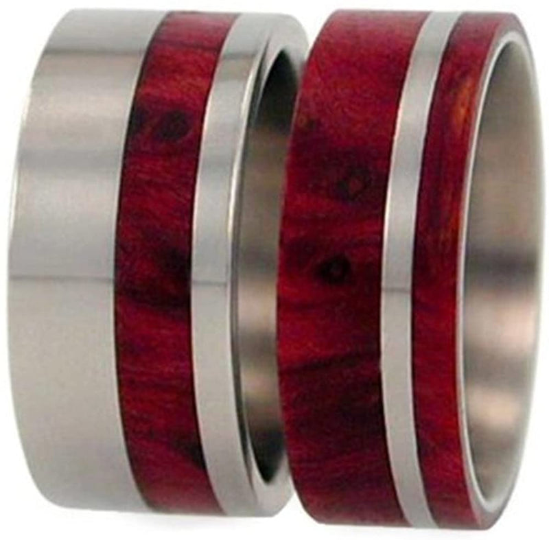 Redwood, Titanium Pinstripe Band, Men's Redwood Stripe Ring, Couples Wedding Band Set, M9-F8.5