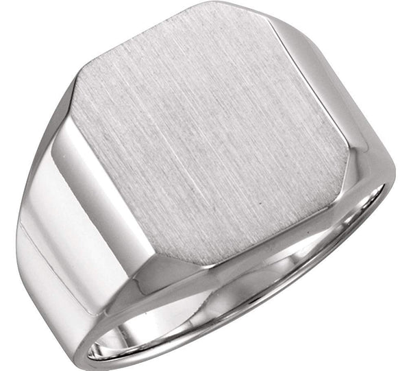Men's Brushed Satin Signet Ring, 10kX1 White Gold (16X14MM)