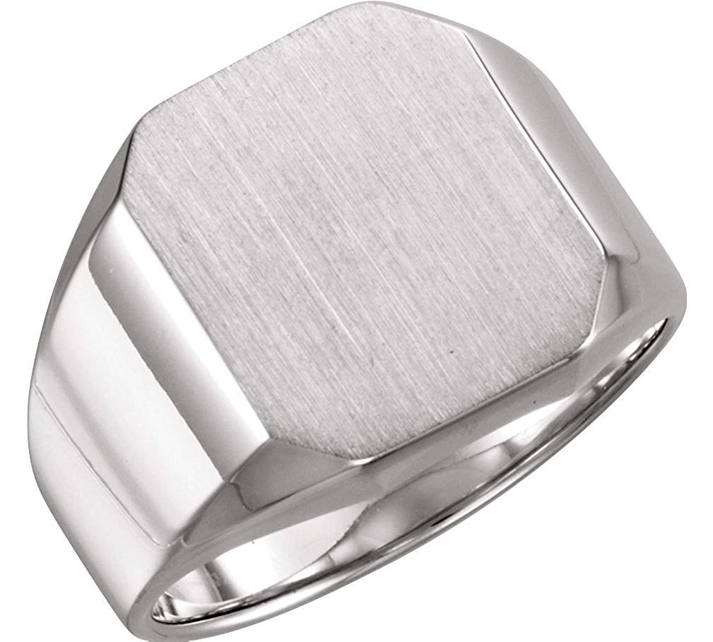 Men's Brushed Satin Signet Ring, 14k White Gold, Size 10 (16X14MM)