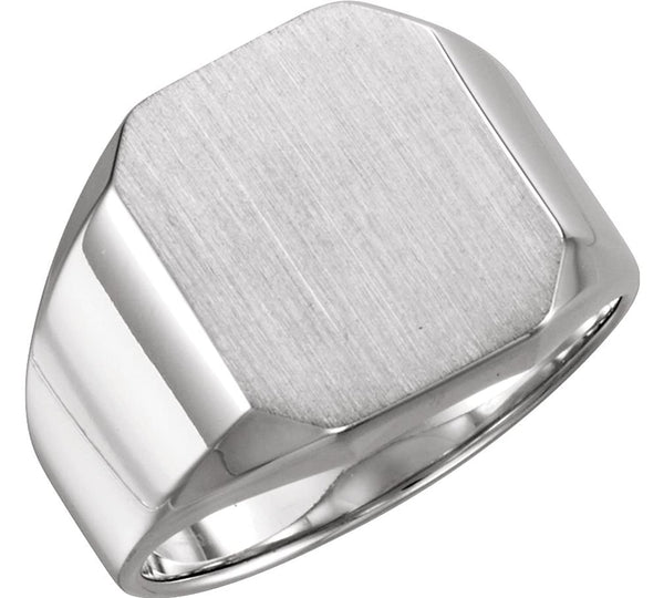 Men's Brushed Satin Signet Ring, 18k Palladium White, Size 8.25 (16X14MM)