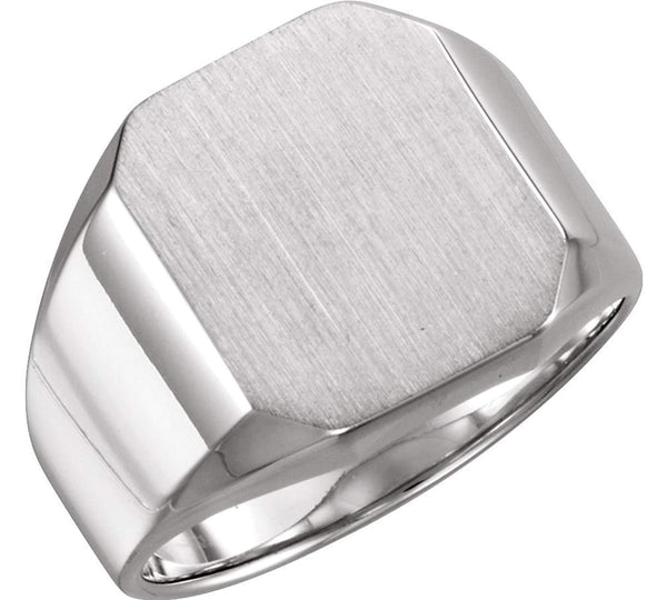 Men's Brushed Satin Signet Ring, Rhodium-Plated 14k White Gold (16X14MM)