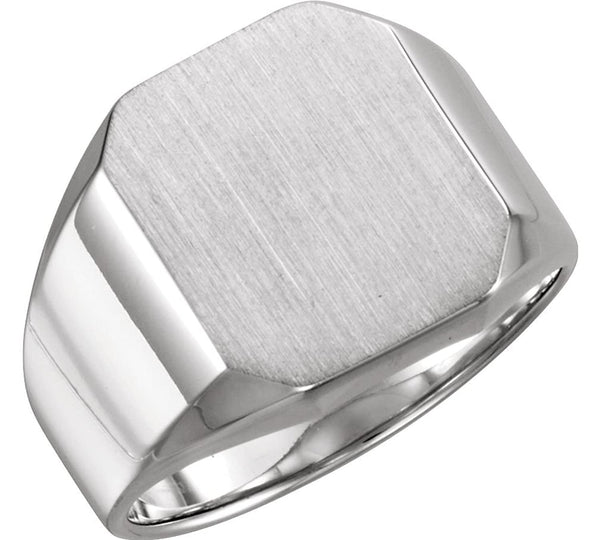 Men's Brushed Satin Signet Ring, Rhodium-Plated 14k White Gold, Size 10.25 (16X14MM)