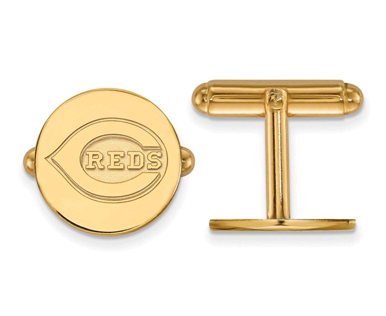 14k Yellow Gold MLB Cincinnati Reds Round Cuff Links, 15MM