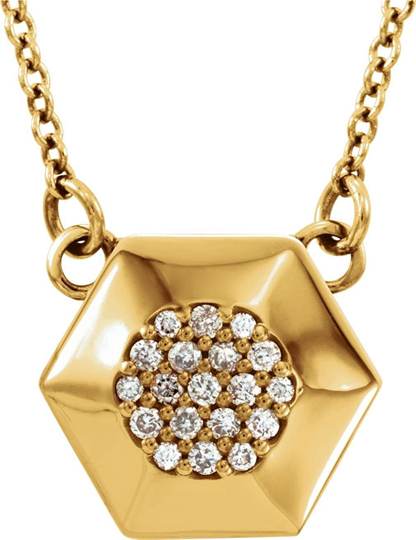 19-Stone Diamond Geometric 14k Yellow Gold Pendant Necklace, 16.5" (.08 Cttw)