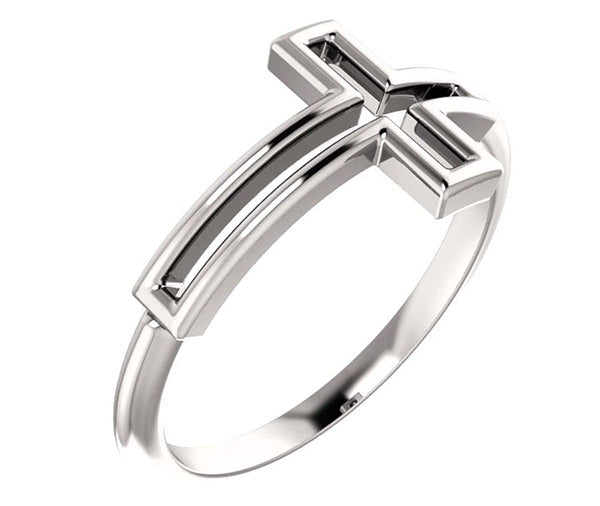 Platinum Embossed Cross Ring, Size 8
