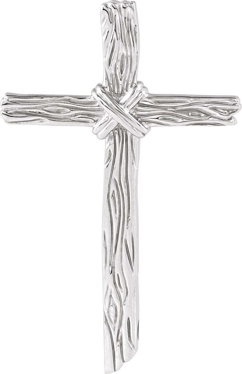 Woodgrain Cross Brushed Rhodium-Plated 14k White Gold Pendant (50.75X32.25MM)