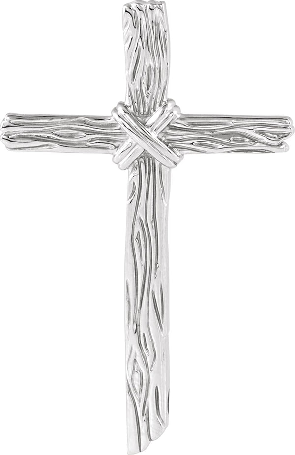 Woodgrain Cross Brushed 14k White Gold Pendant (50.75X32.25MM)