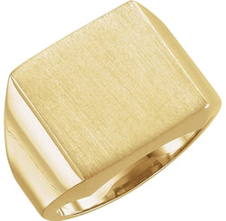 Men's Brushed Signet Semi-Polished 18k Yellow Gold Ring (16mm) Size 6