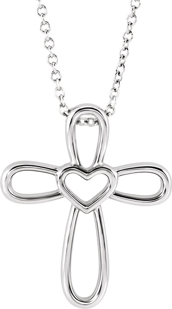 Open Heart Cross Platinum Pendent Necklace 16" and 18" (20.35X4.25 MM)