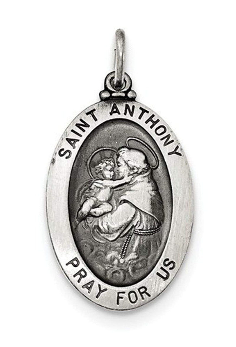 Sterling Silver Antiqued Saint Anthony Medal Charm Pendant (31X16 MM)