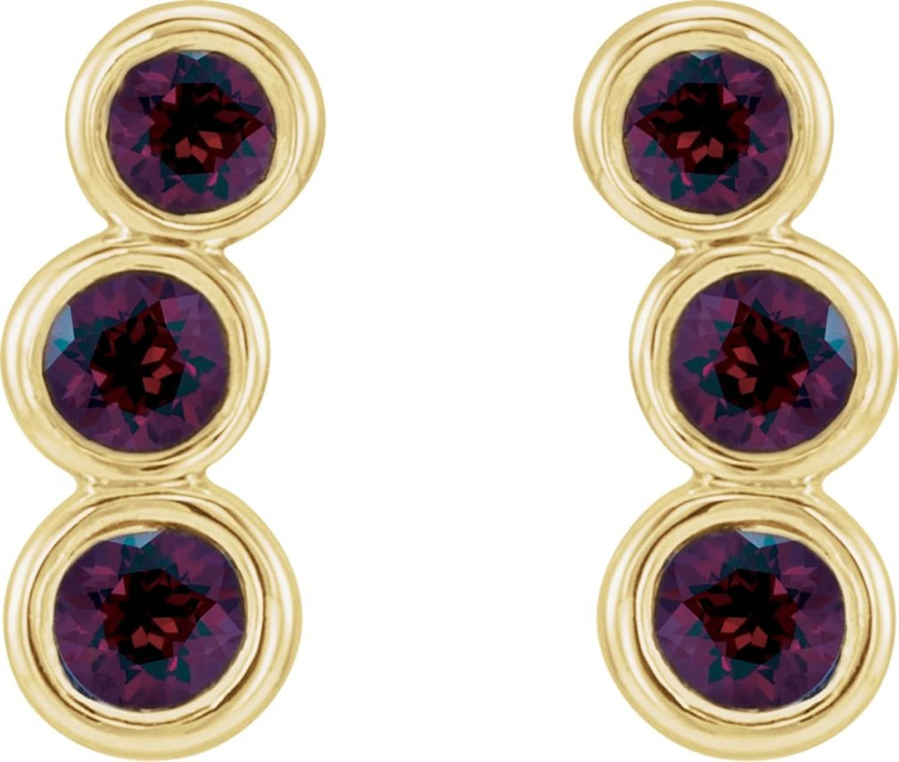 Mozambique Garnet Three-Stone Ear Climbers, 14k Yellow Gold