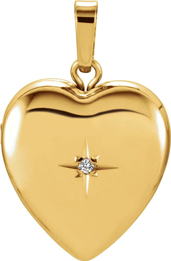 14k Yellow Gold Diamond Heart Locket Pendant (.0067 Ct, G-I Color, I3 Clarity)