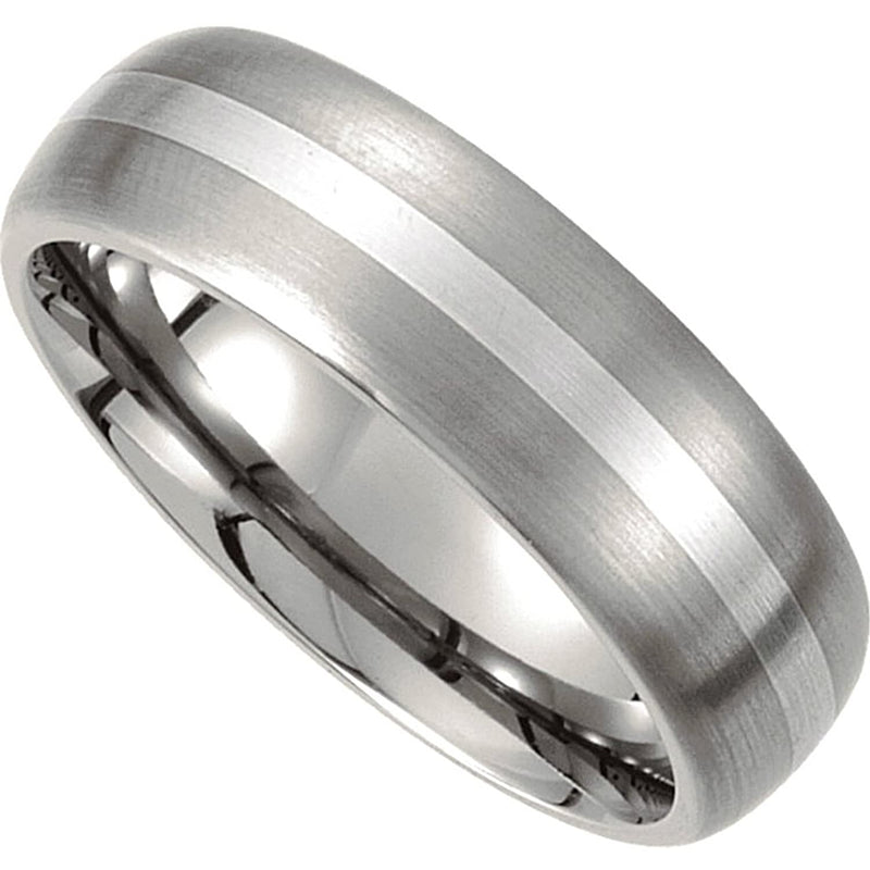 7mm Titanium and Sterling Silver Inlay Dome Comfort Fit Band Sizes 8 to 13