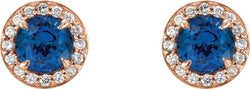 Chatham Created Blue Sapphire and Diamond Earrings, 14k Rose Gold (5 MM) (.16 Ctw, G-H Color, I1 Clarity)