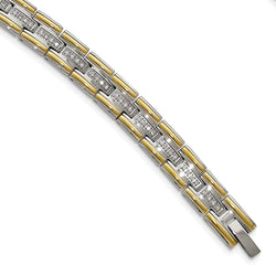 Men's Polished Stainless Steel Yellow IP CZ Link Bracelet, 8.5"