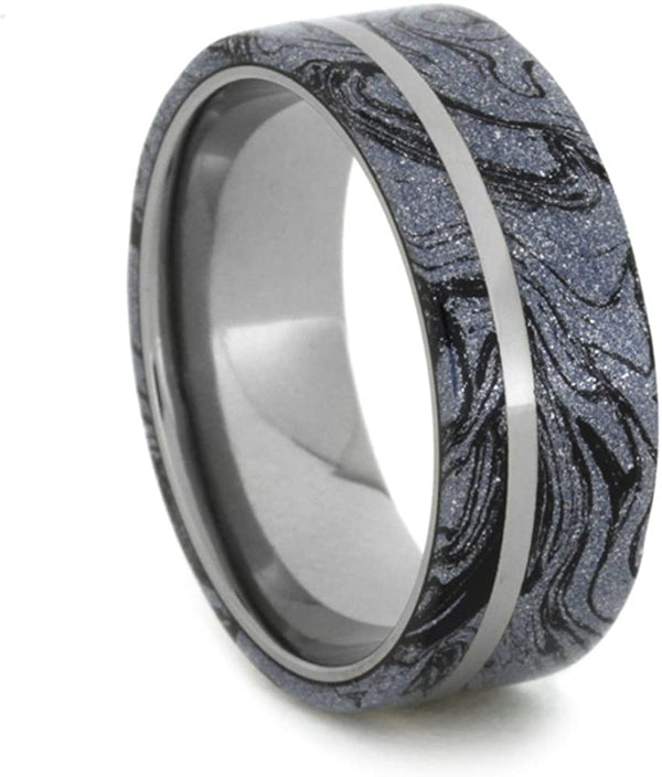 Black and Blue Cobaltium Mokume Gane 8mm Comfort-Fit Titanium Band, Size 15.25