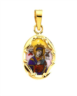 14k Yellow Gold Our Lady of Perpetual Help Hand-Painted Porcelain Medal (17x13.5 MM)