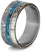 Turquoise, Gibeon Meteorite, Deer Antler 9.5mm Comfort-Fit Matte Titanium Band, Size 10