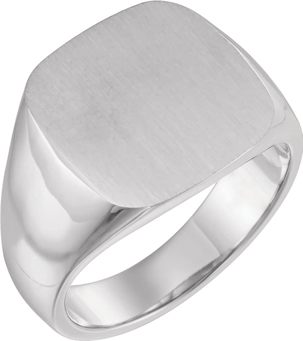 Men's Closed Back Signet Semi-Polished 14k White Gold Ring (16mm)