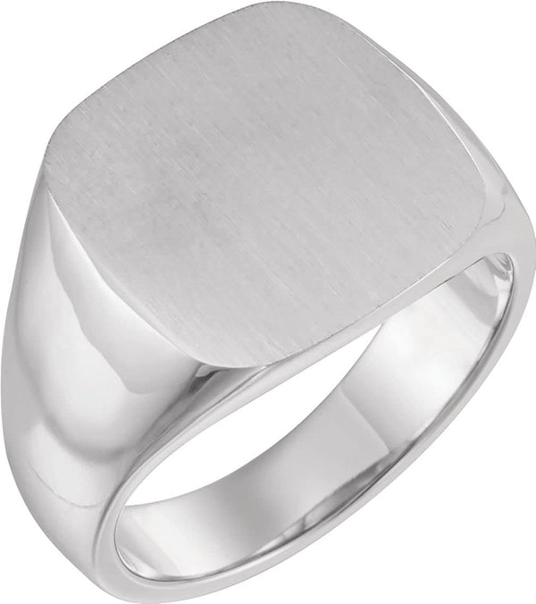 Men's Closed Back Square Signet Ring, 18k White Gold (16mm)