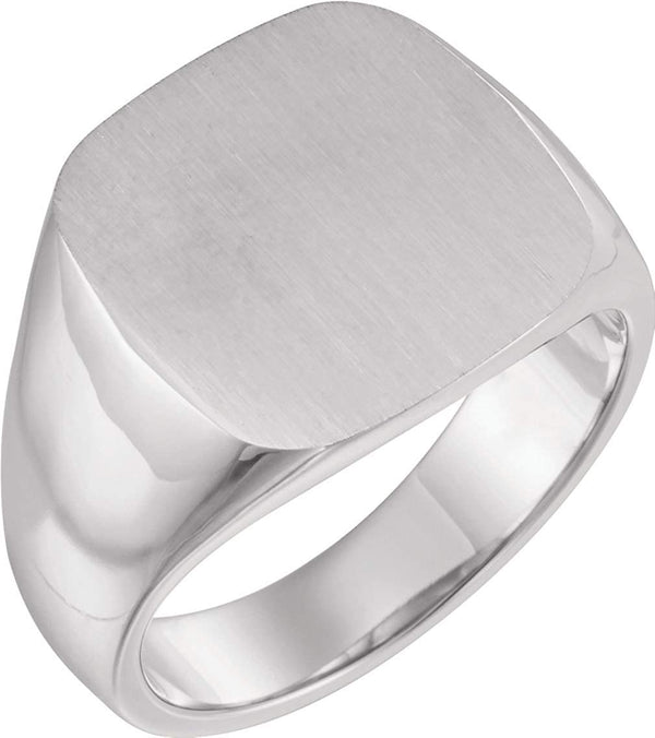Men's Closed Back Square Signet Ring, 18k X1 White Gold (16mm)