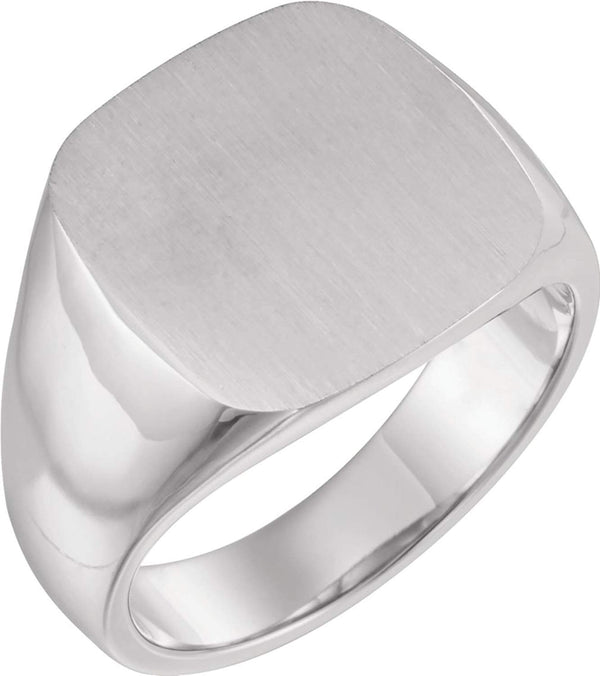 Men's Closed Back Square Signet Ring, 14k X1 White Gold (16mm)