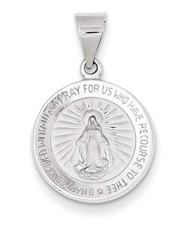 Rhodium-Plated 14k White Gold Miraculous Medal Pendant (18X15MM)