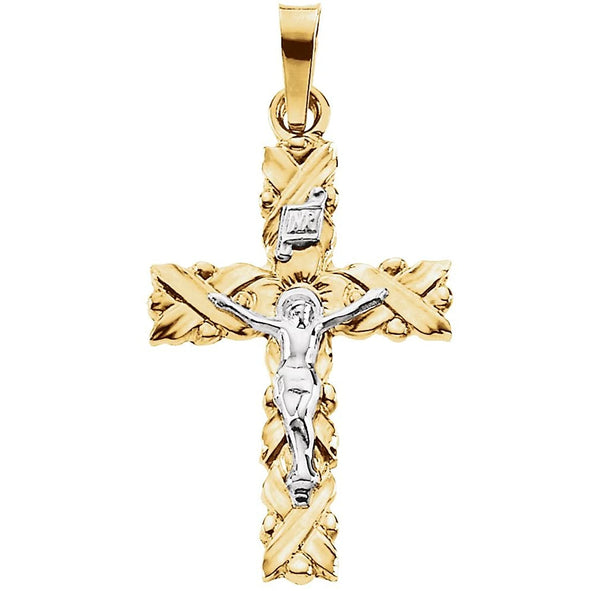 Two-Tone Crucifix 14k Yellow and White Gold Pendant(28.9X15.5MM)