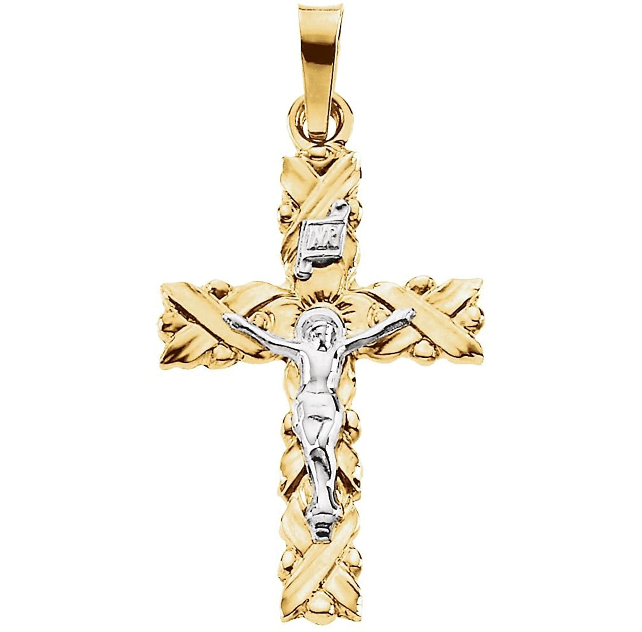 Two-Tone Crucifix 14k Yellow and White Gold Pendant(51.51X28.5MM)