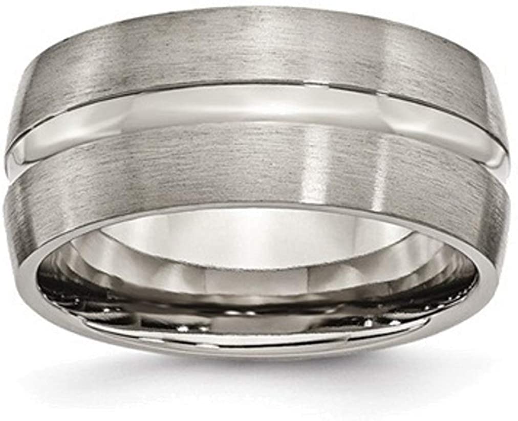 Brushed Titanium 10mm Grooved Comfort-Fit Band, Size 9.5