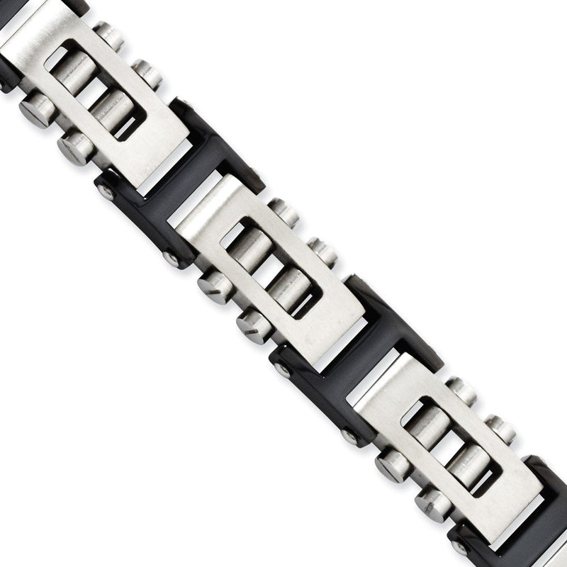 Men's Brushed Stainless Steel 15mm IP Black-Plated Bracelet8, 8.75"