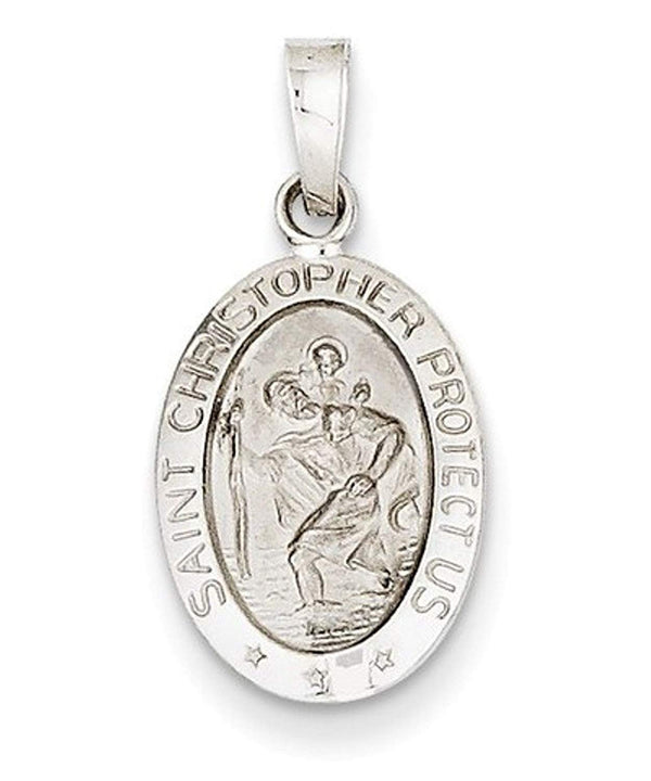 Rhodium-Plated 14k White Gold Saint Christopher Medal Charm (23x11MM)