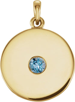 Round Aquamarine Disc Pendant, 14k Yellow Gold