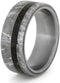 Gibeon Meteorite, Dinosaur Bone Overlay 8mm Comfort-Fit Matte Titanium Band, Size 8.75