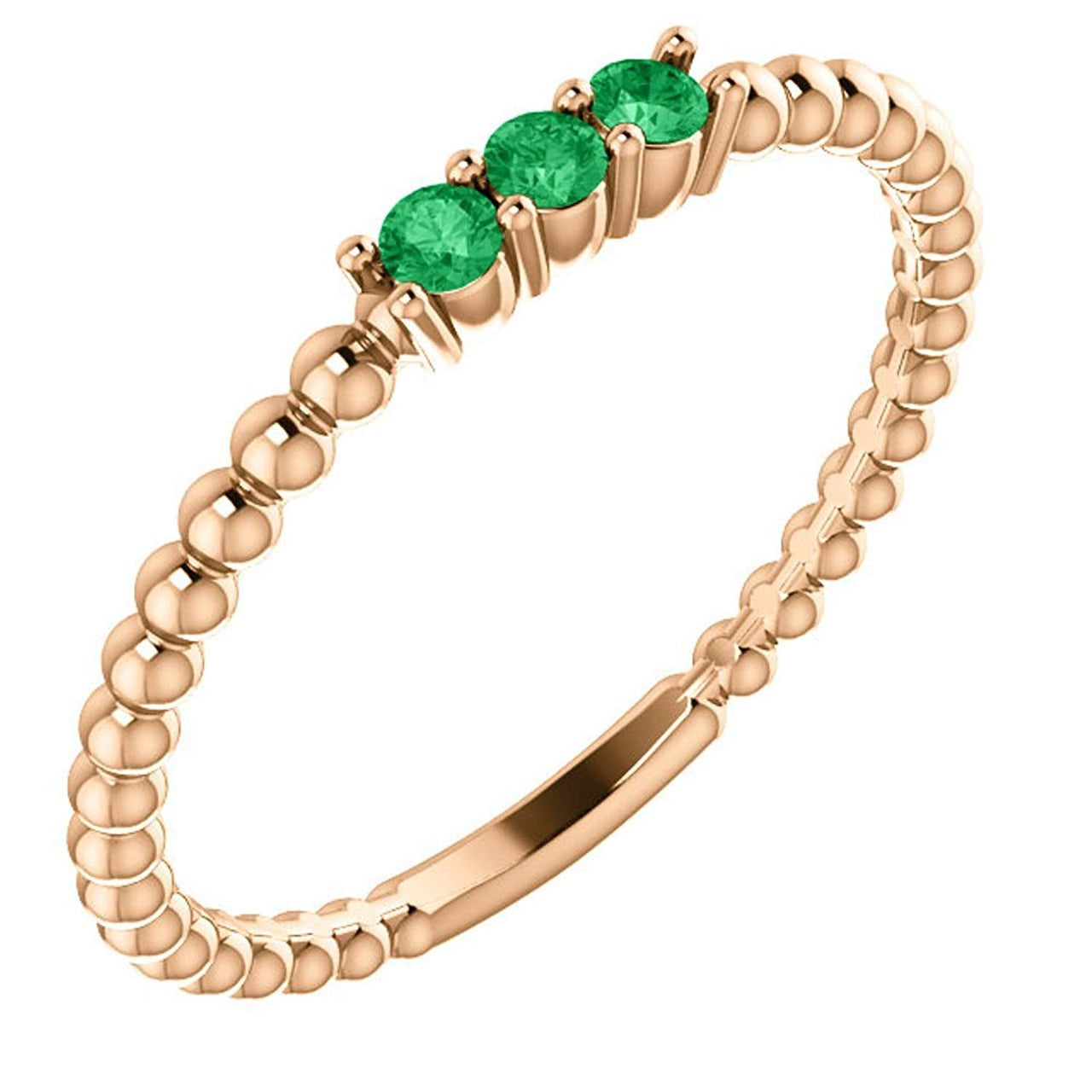 Emerald Beaded Ring, 14k Rose Gold, Size 6