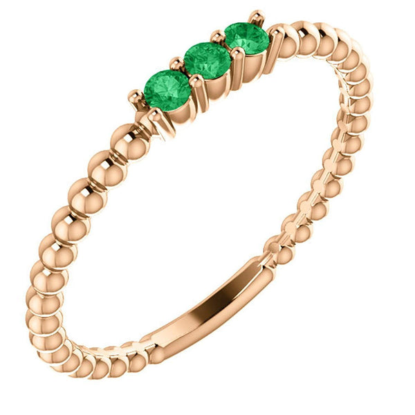 Chatham Created Emerald Beaded Ring, 14k Rose Gold , Size 6.75