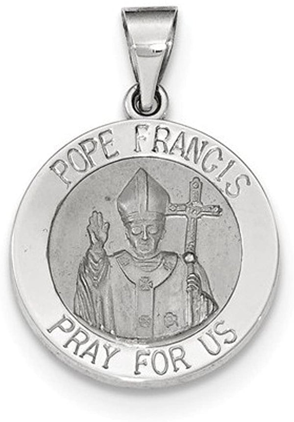 Rhodium-Plated 14k White Gold Satin and Polished Pope Francis Medal