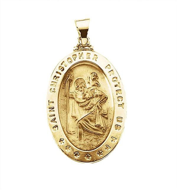 14k Yellow Gold Hollow Oval St. Christopher Medal (28.75x20 MM)