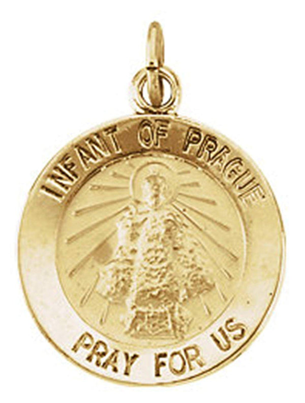 14k Yellow Gold Round Infant of Prague Medal (22 MM)