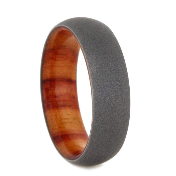 Beadblast Titanium Dome 6mm Comfort-Fit Tulip Wood Band