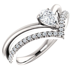 White Sapphire Pear and Diamond Chevron Platinum Ring ( .145 Ctw, G-H Color, SI2-SI3 Clarity)