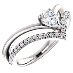 White Sapphire Pear and Diamond Chevron Sterling Silver Ring (.145 Ctw,G-H Color, I1 Clarity)