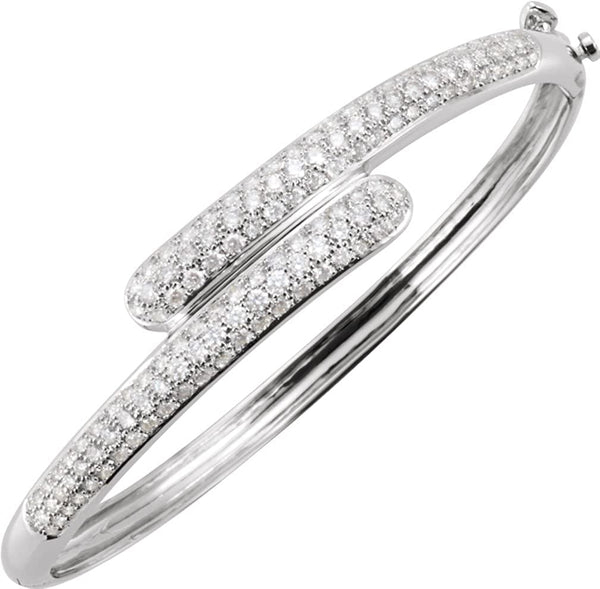 Bypass Diamond Bangle Bracelet, 14k White Gold, 6.5" (3 Cttw, GH Color, I1 Clarity)